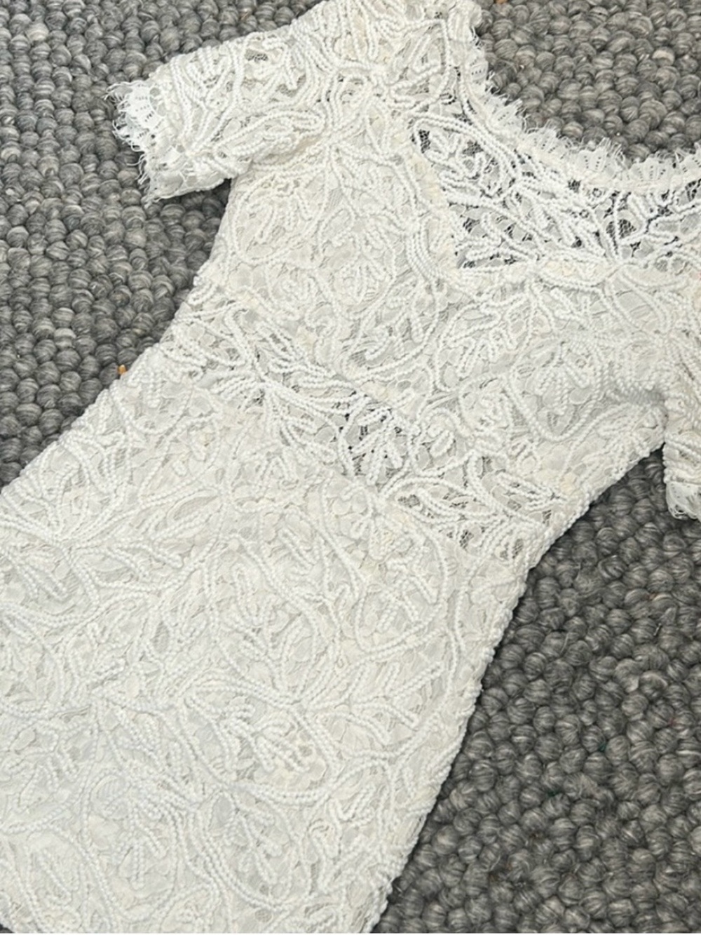 Luxxel White Lace Short-Sleeve Sheath Wedding Dress